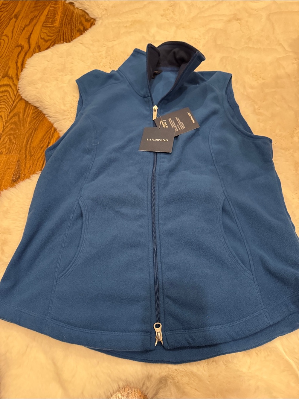 Lands' End Women's Slate Blue Fleece Vest with Full Zip